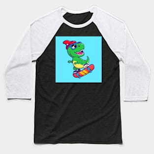 cute_dinosaur_playing_skateboard_vector_illustration Baseball T-Shirt